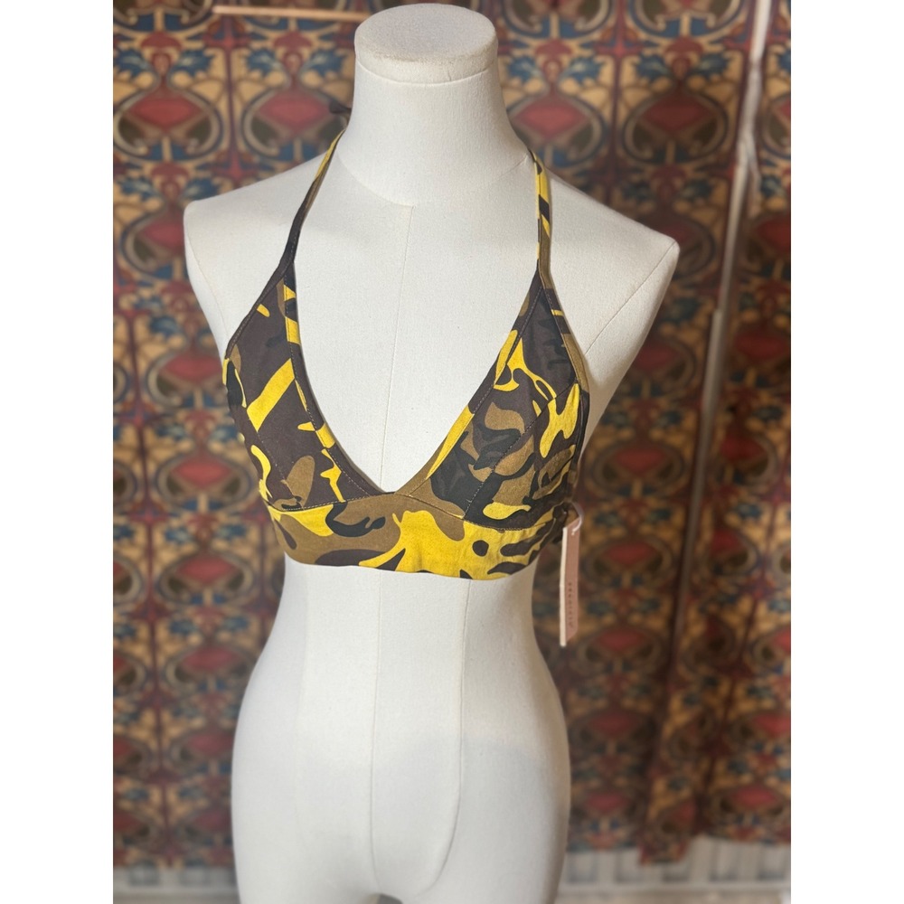 36point5 Camouflage Halter Bikini Top Medium Yellow Brown Cute‎ Trendy